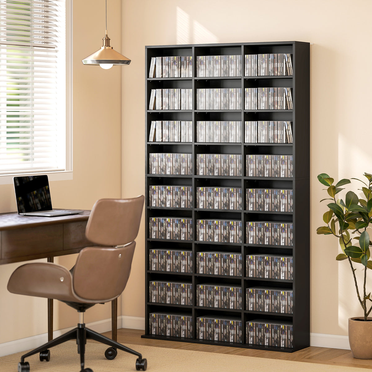 Media Storage Cabinet, 8-Tier DVD Shelf with 18 Adjustable Shelves, Holds 1032 CDs, 594 DVDs or Blu-rays, Black