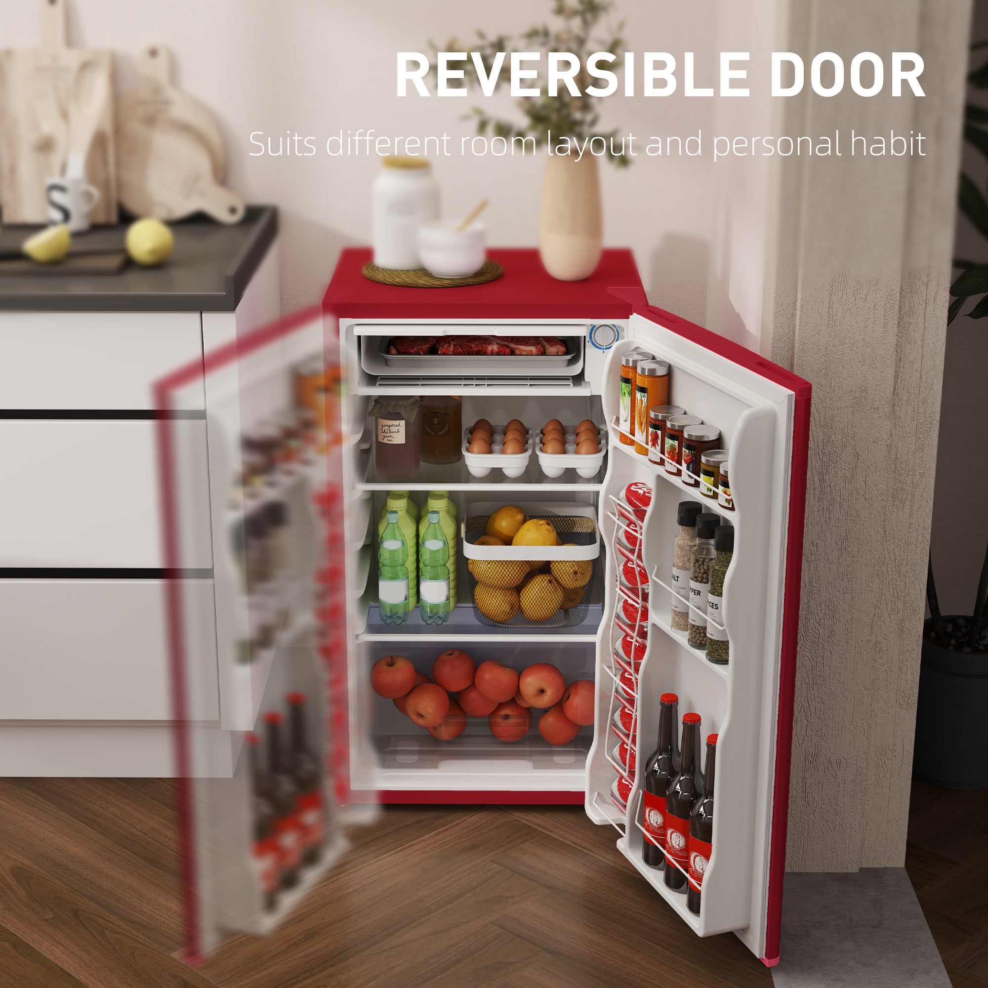 Compact Refrigerator, Mini Fridge with Freezer, Adjustable Shelf, Mechanical Thermostat and Reversible Door, White