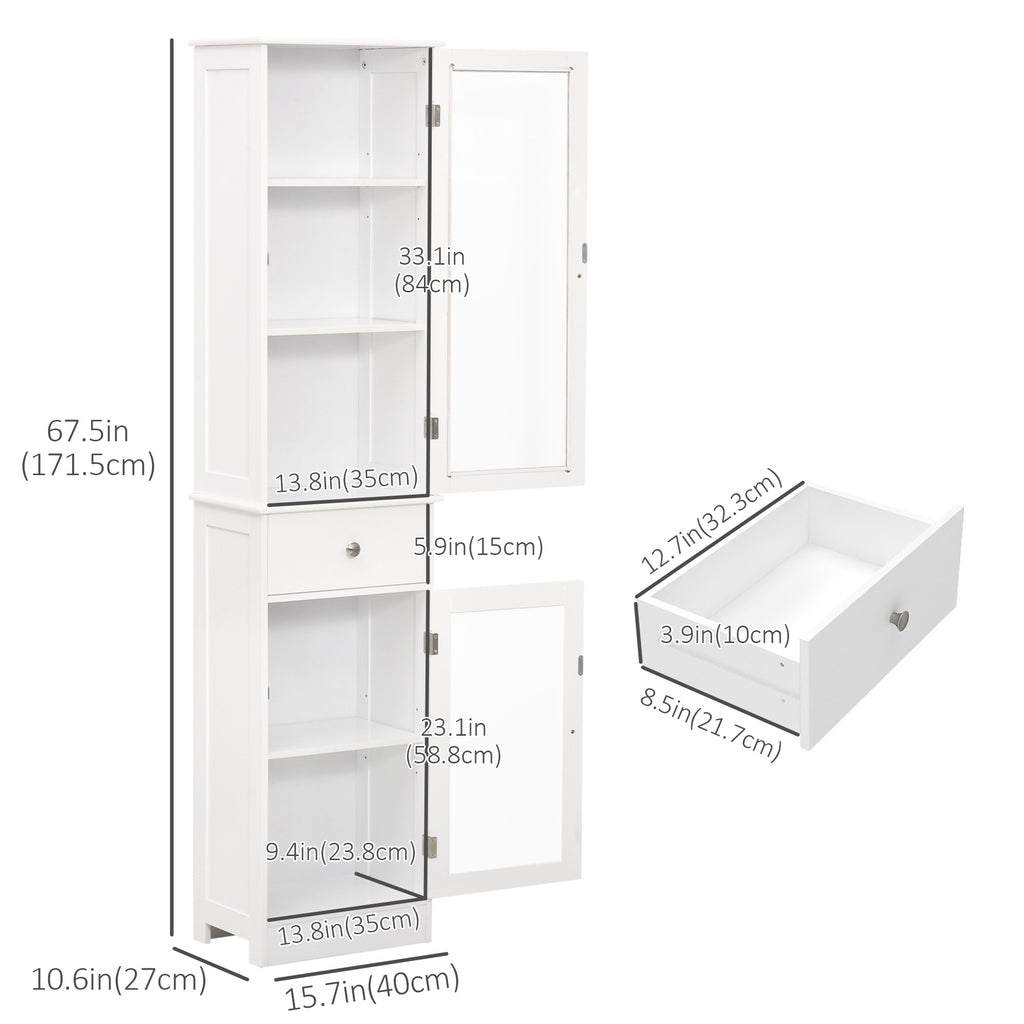 Tall Bathroom Cabinet, Bathroom Storage Cabinet with Drawers, 2 Doors and Adjustable Shelves, White