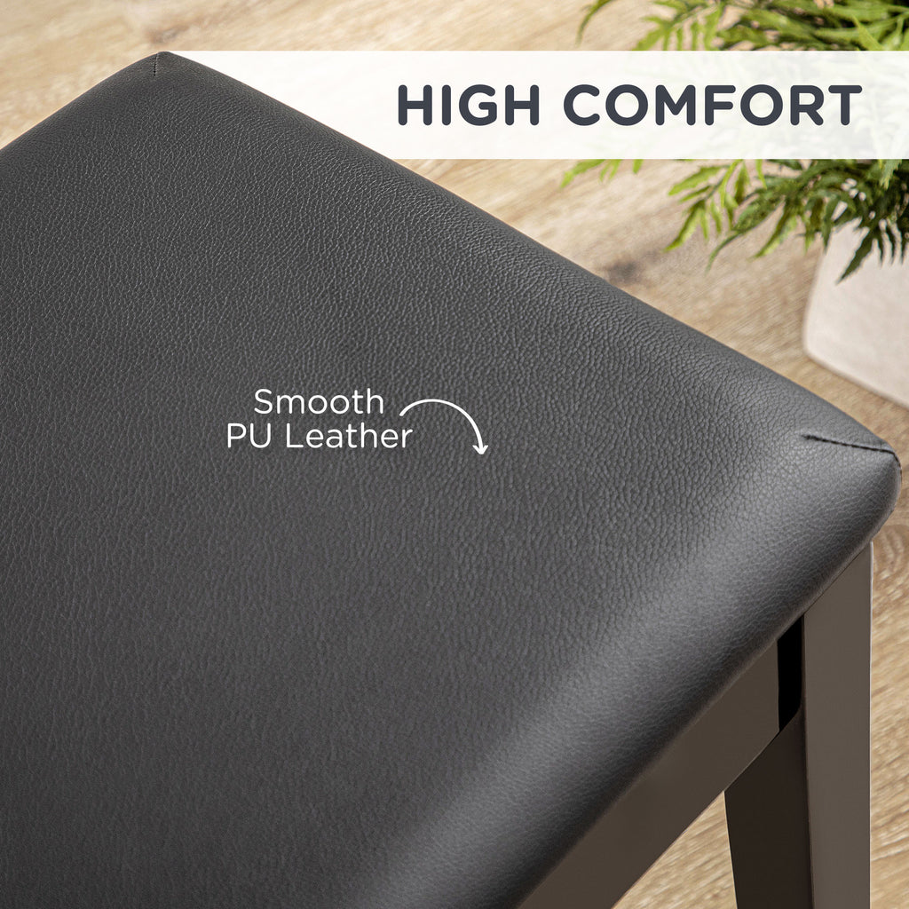 Classic Piano Bench Stool, PU Leather Padded Keyboard Seat with Rubber Wood Legs and Music Storage Compartment, Smooth Seat, Black