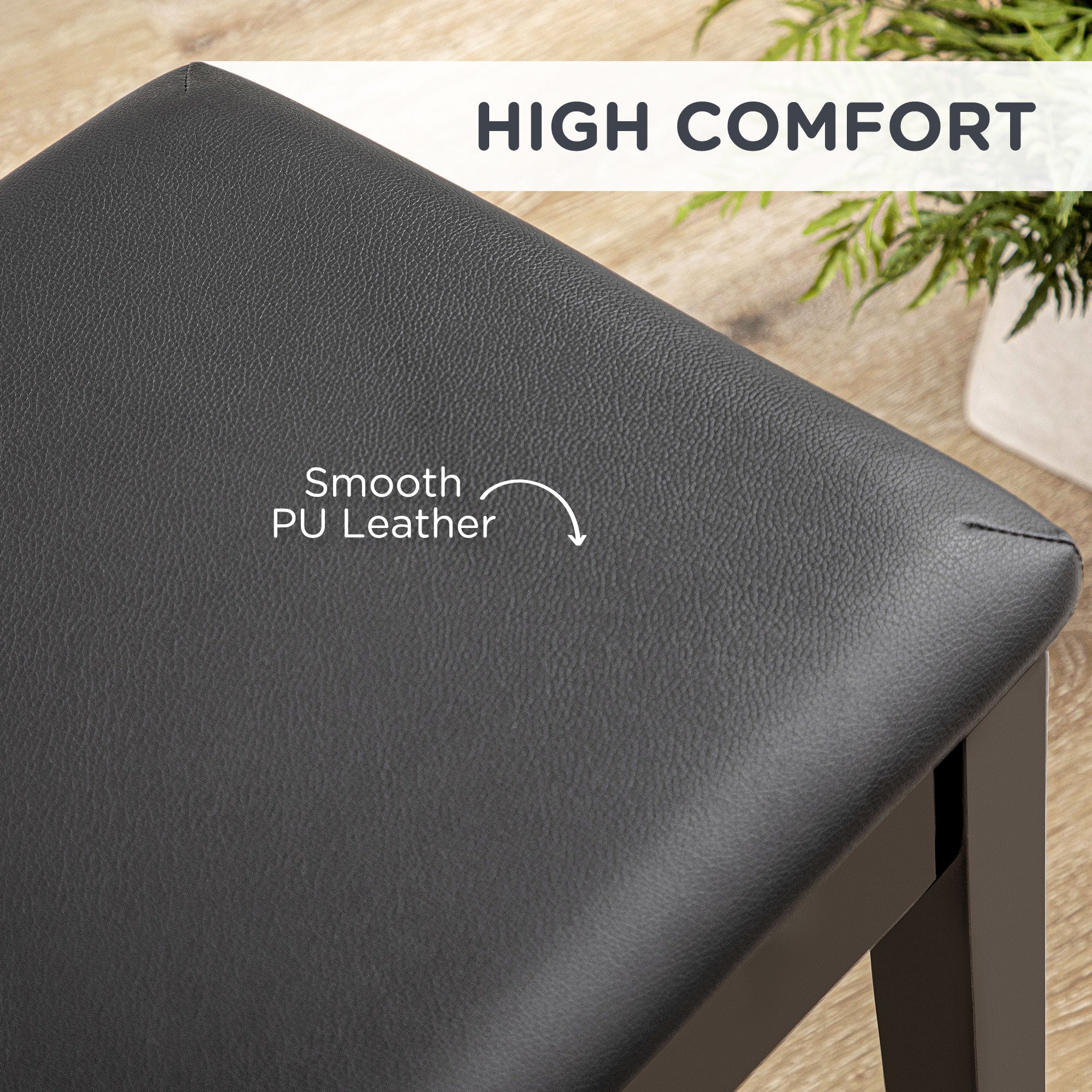 Classic Piano Bench Stool, PU Leather Padded Keyboard Seat with Rubber Wood Legs and Music Storage Compartment, Smooth Seat, Black