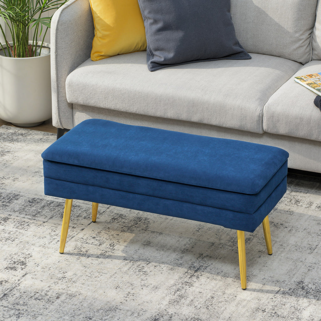 39" Storage Ottoman, Velvet End of Bed Bench with Steel Legs, Foot Stool with Storage for Bedroom, Living Room