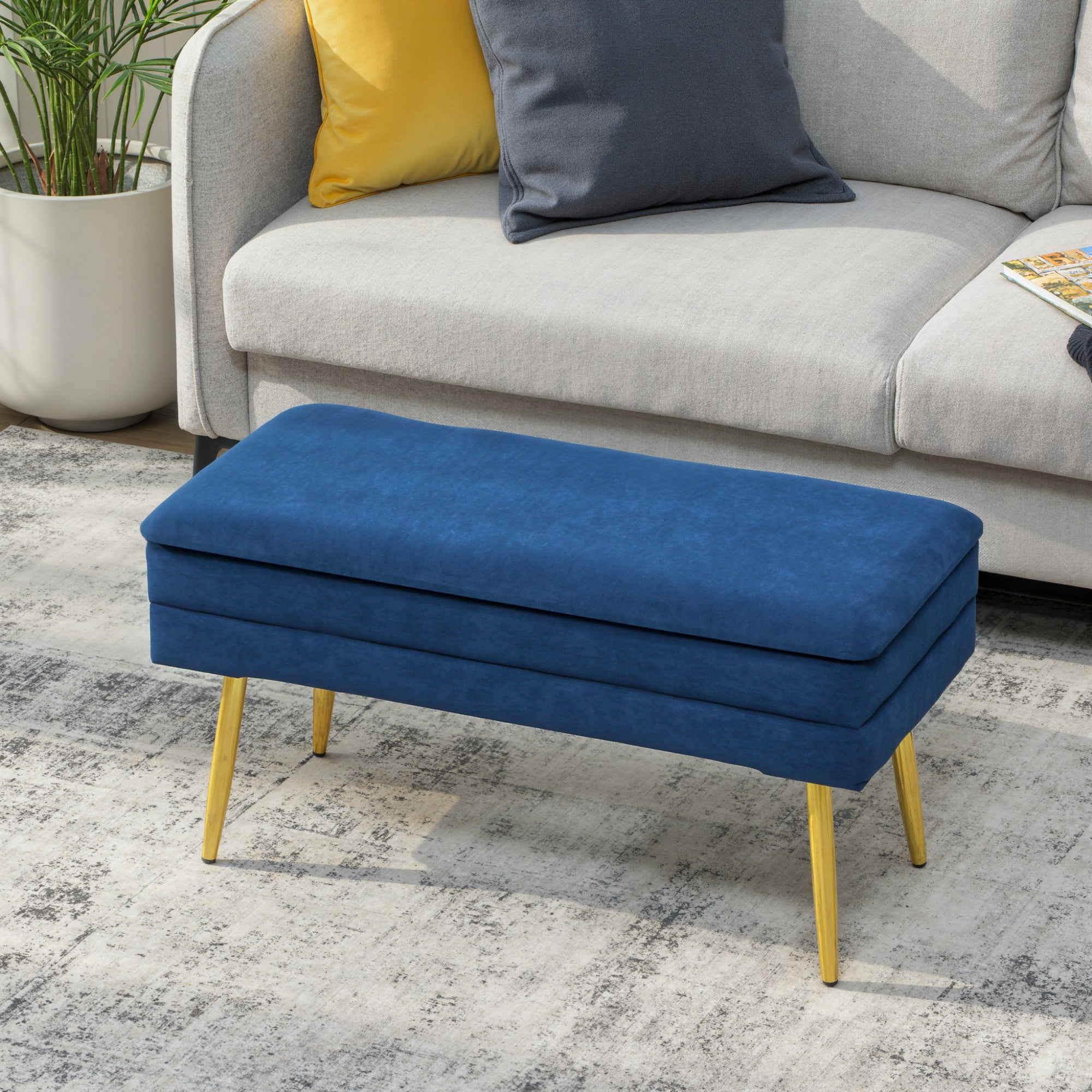 39" Storage Ottoman, Velvet End of Bed Bench with Steel Legs, Foot Stool with Storage for Bedroom, Living Room