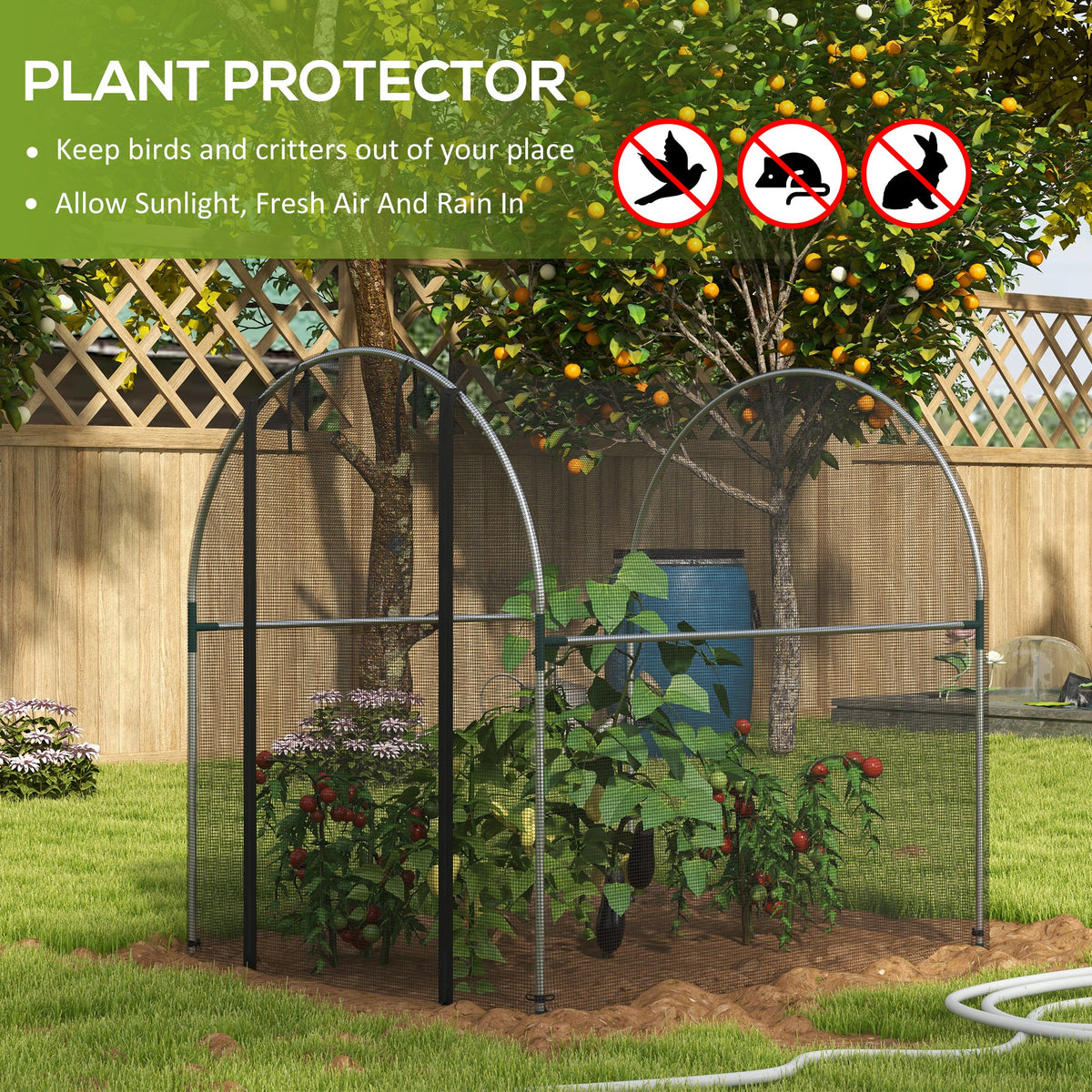 9.8' x 3.9' Crop Cage with Zipper Roll-Up Door, Mesh Plant Protection Tent from Animals with Galvanised Steel Frame