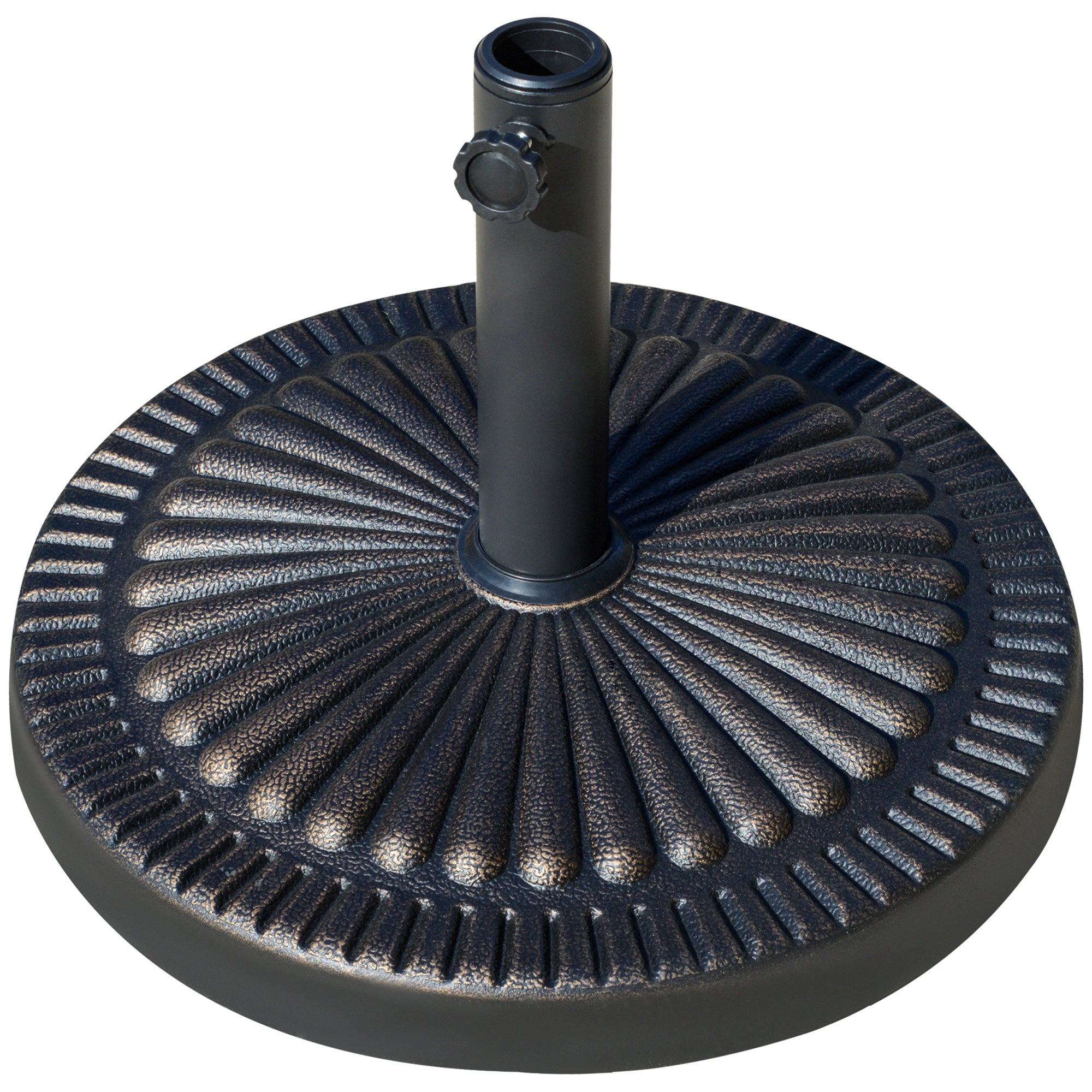 Round Umbrella Base Φ19.1", 31.5 lbs Resin Stand with Decorative Design for Poles 1.5"/1.9", Bronze