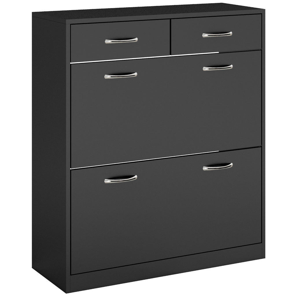 Narrow Shoe Storage with 2 Flip Drawers and Adjustable Shelves Shoe Cabinet Organizer for 12 Pairs of Shoes, White