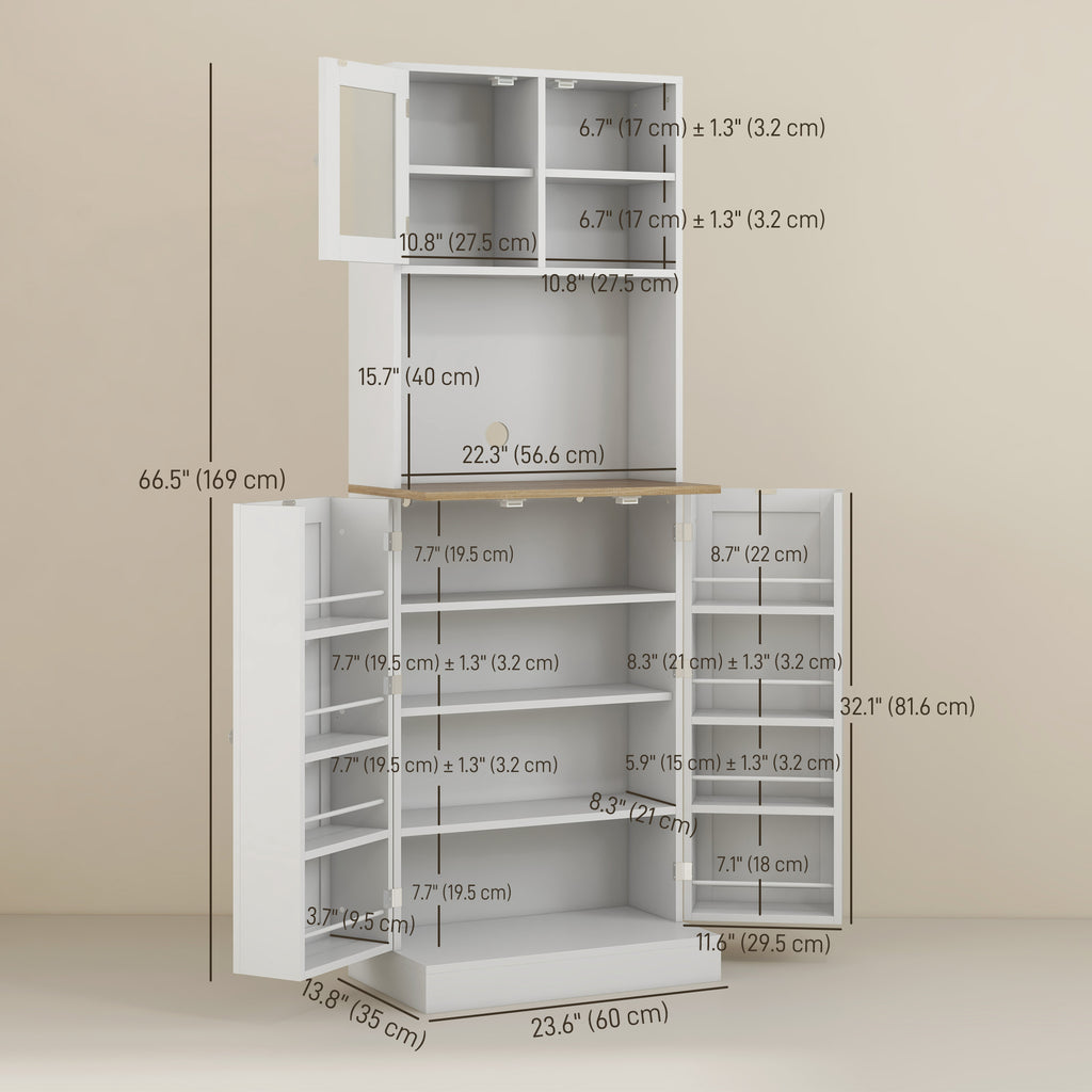 66.5" Tall Kitchen Pantry Cabinet, Kitchen Hutch, Microwave Cabinet with Adjustable Shelves for Dining Room, White