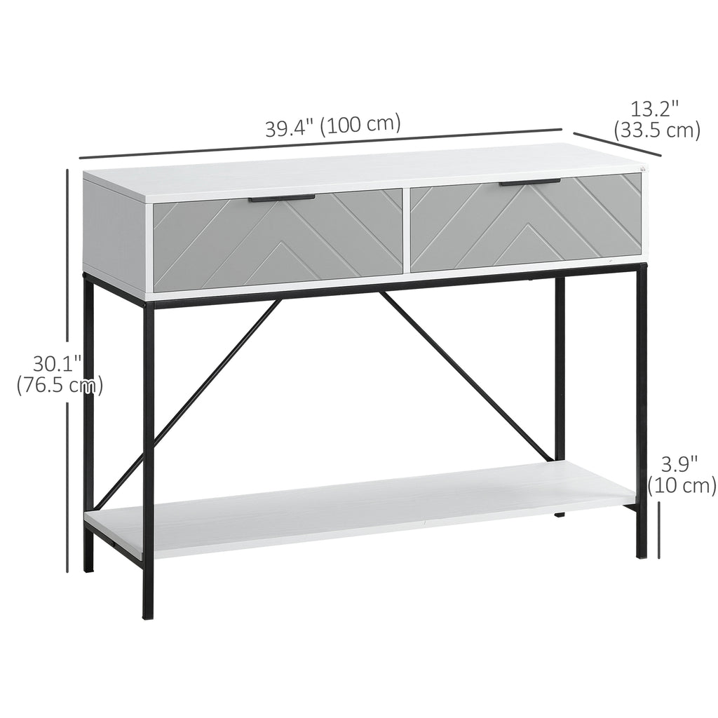 Modern Console Table with 2 Drawers, 2 Tier Entryway Table with storage Shelf, Narrow Sofa Table for Living Room, Hallway, White