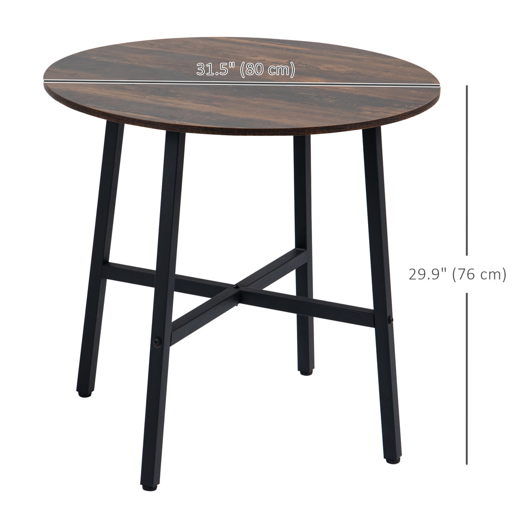 Ф31.5" Dining Room Table, Industrial Style Kitchen Table Round  with Steel Legs, Rustic Brown