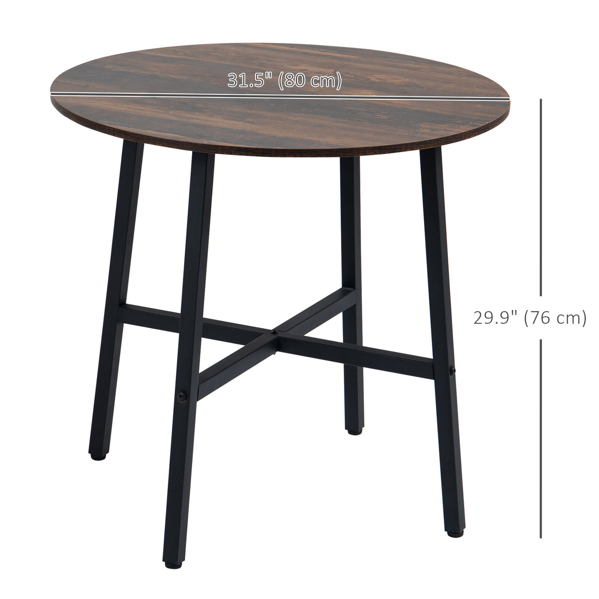 Ф31.5" Dining Room Table, Industrial Style Kitchen Table Round  with Steel Legs, Rustic Brown