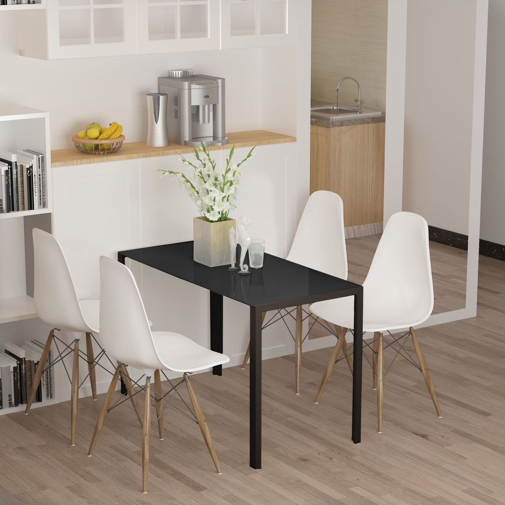 Rectangular Kitchen Table for 4 People, Dining Table with Tabletop Tempered Glass for Dining Room, Living Room, Black