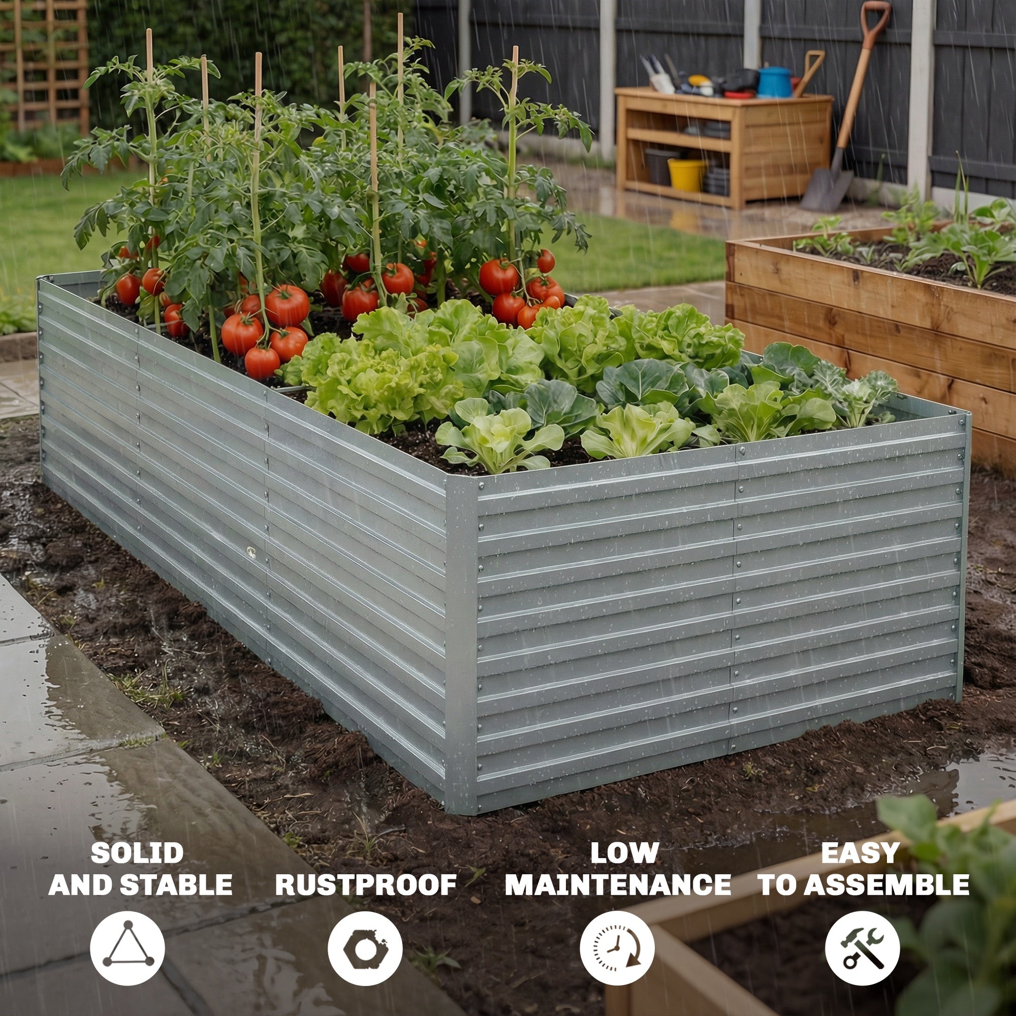 5' x 3' x 2' Raised Garden Bed, Galvanized Planter Box for Growing Flowers, Herbs and Vegetables, Silver
