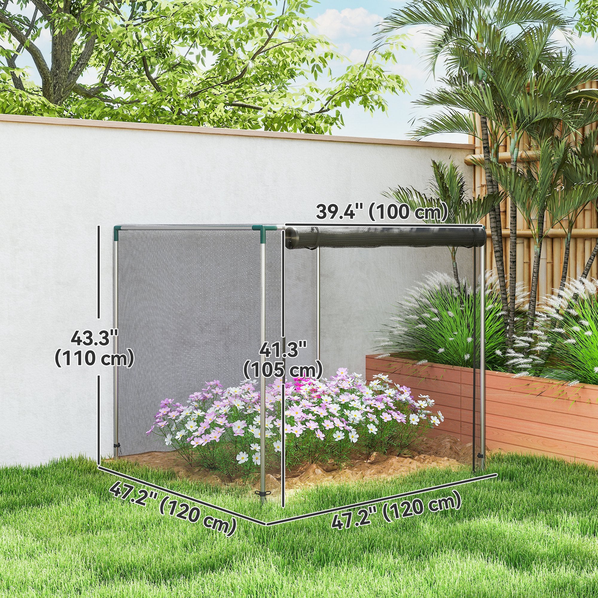 Galvanized Steel Crop Cage, Plant Protection Tent with Zippered Door, 4' x 4', Green