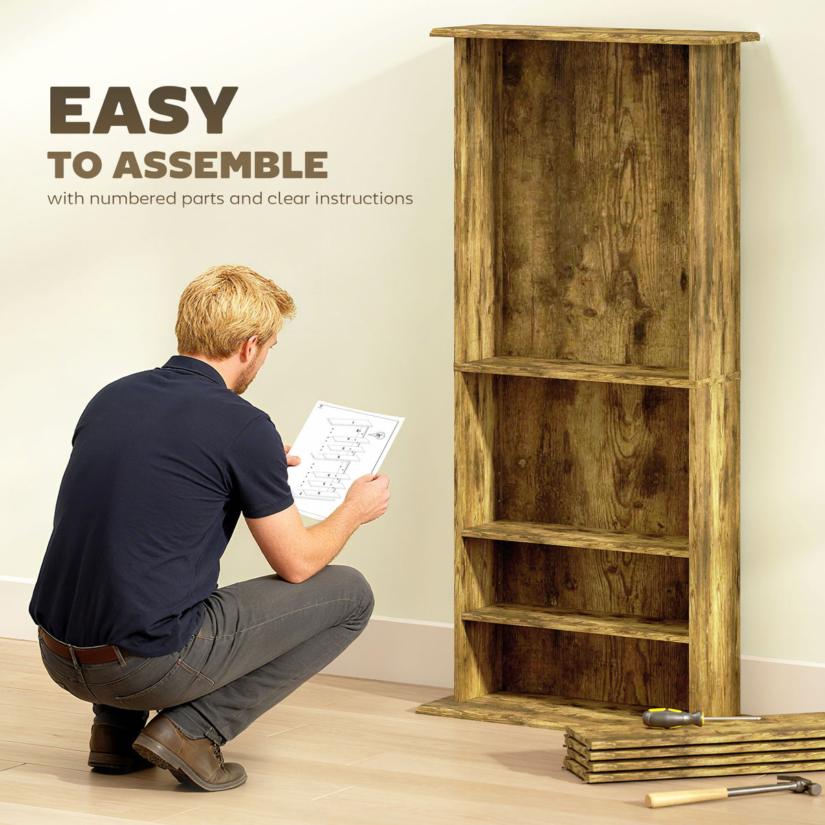 8-Tier DVD Shelf with 6 Adjustable Shelves, Slim CD Shelf, Holds 360 CDs, 185 DVDs or 185 Blu-rays, Rustic Brown