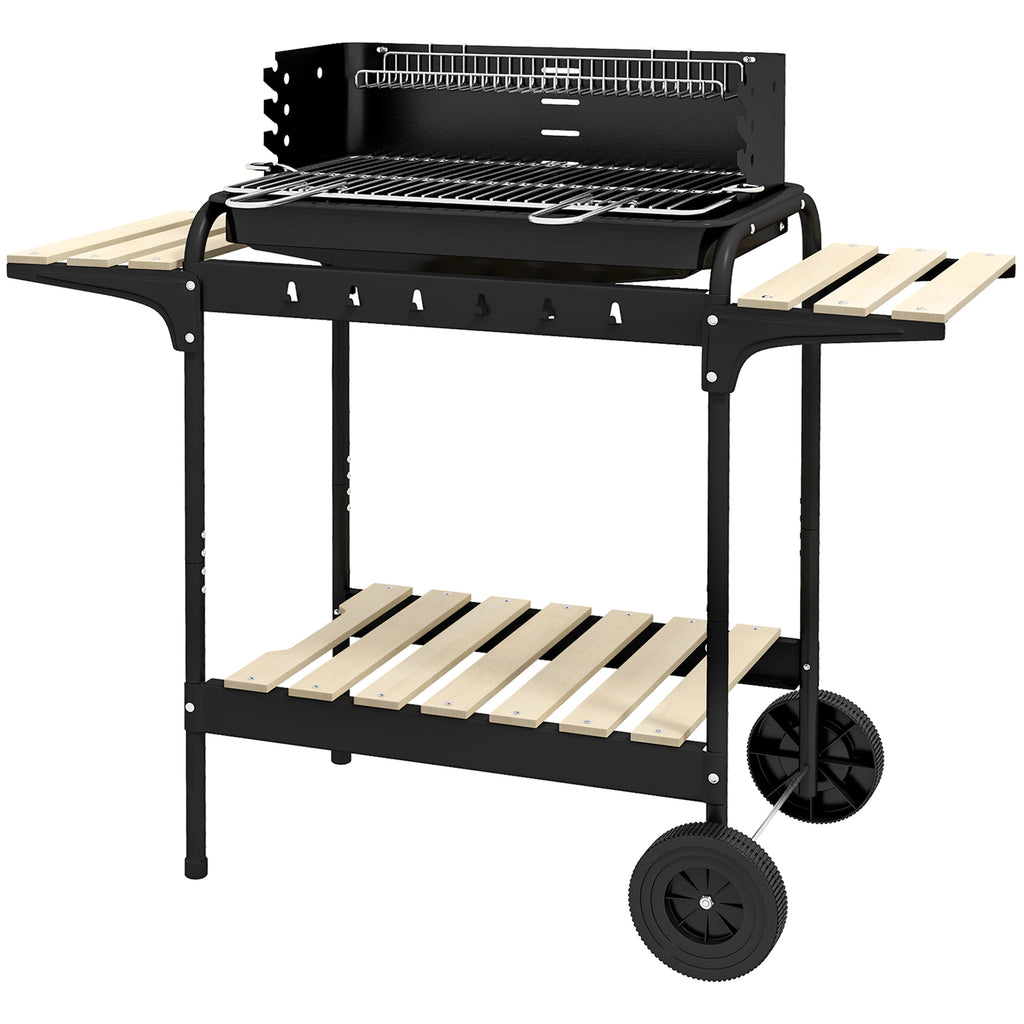 Charcoal Barbecue Grill with Adjustable Grill Height, Portable BBQ Trolley with Ash Catcher and Wheels, Red