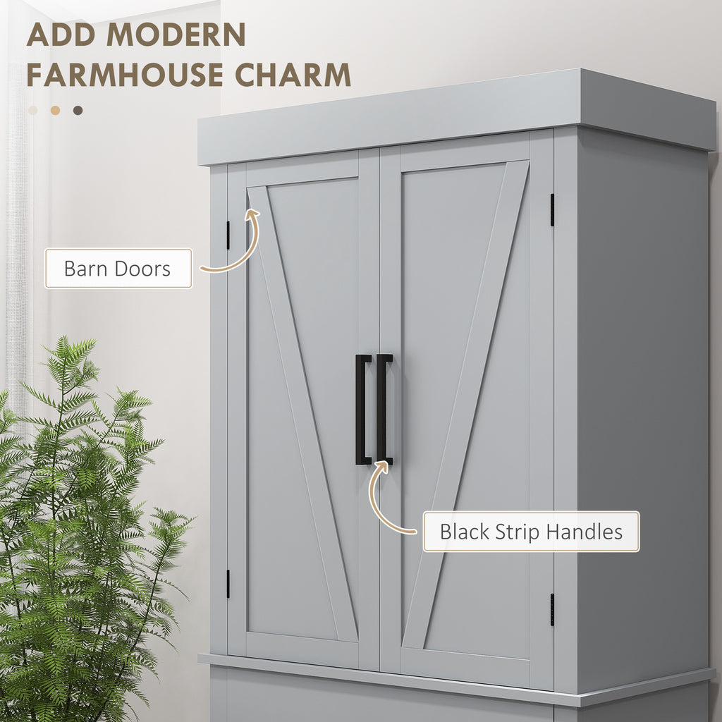 72" Farmhouse Kitchen Cabinet, Kitchen Pantry Cabinet with 4 Barn Doors, Drawer, Adjustable Shelves, Grey