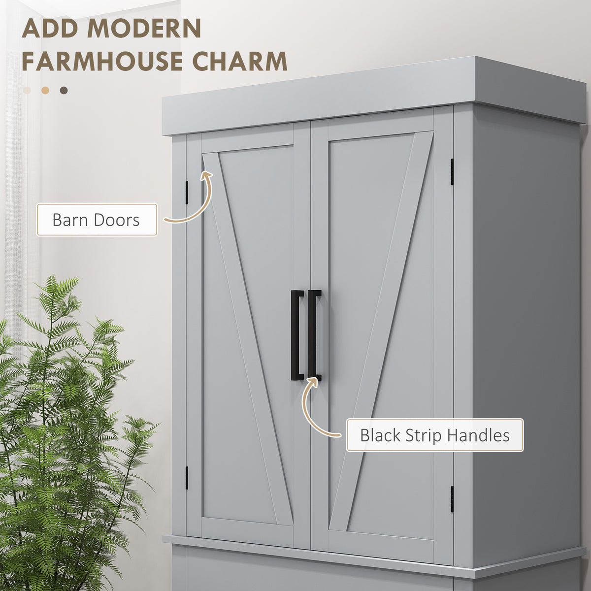 72" Farmhouse Kitchen Cabinet, Kitchen Pantry Cabinet with 4 Barn Doors, Drawer, Adjustable Shelves, Grey