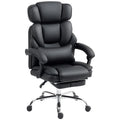 PU Leather Office Chair, Reclining Desk Chair with Footrest, Adjustable Headrest, Lumbar Support, Swivel Wheels, Black