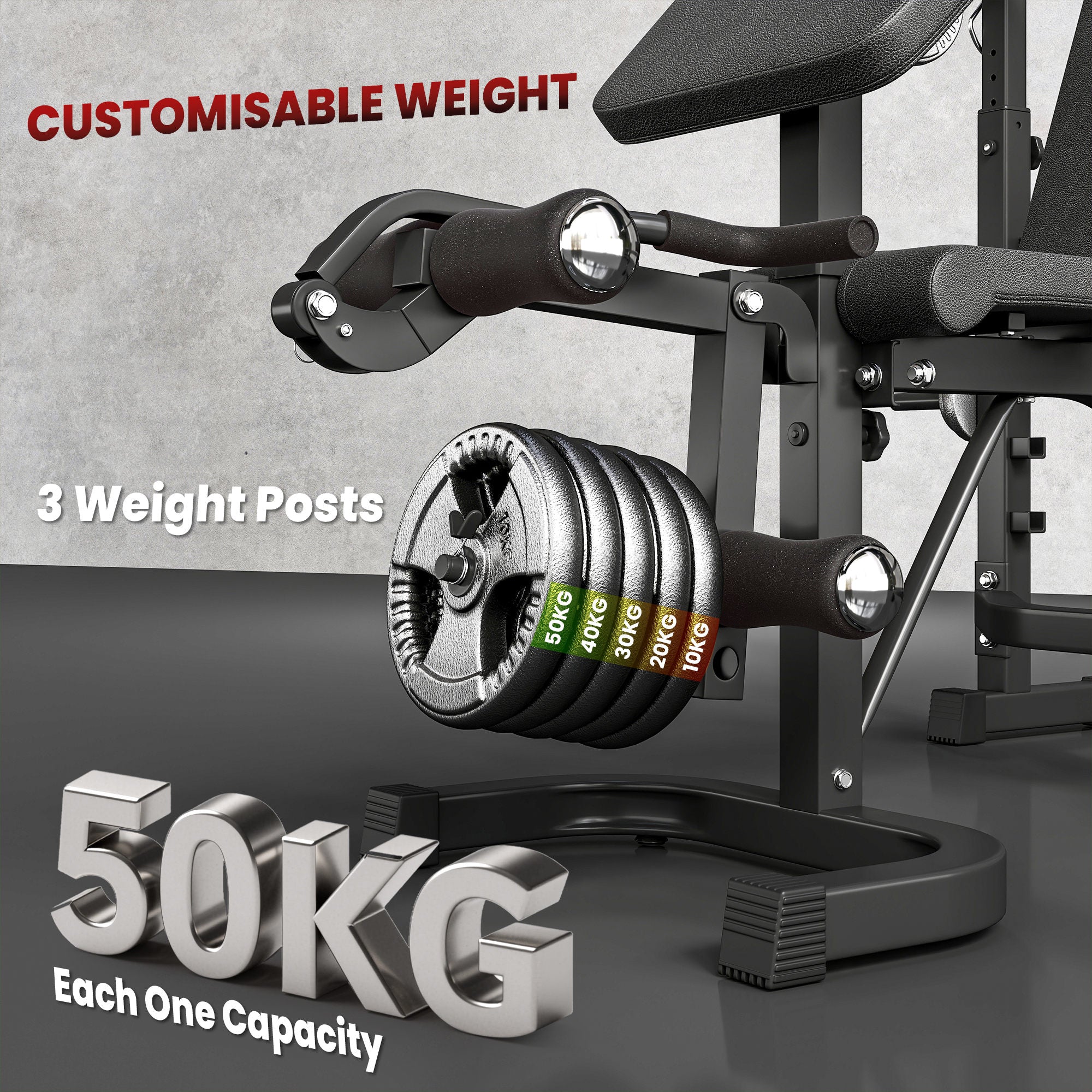 Soozier Weight Bench Stand with Squat Rack, Adjustable Olympic Bench, Multifunctional Arm Curl Pad, Leg Extension, Grey