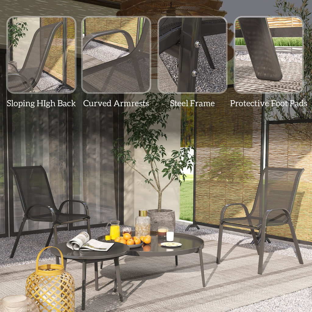 Set of 4 Outdoor Dining Chairs, Stackable Lawn Chairs with High Back, Breathable Mesh Seat for Garden Porch, Black