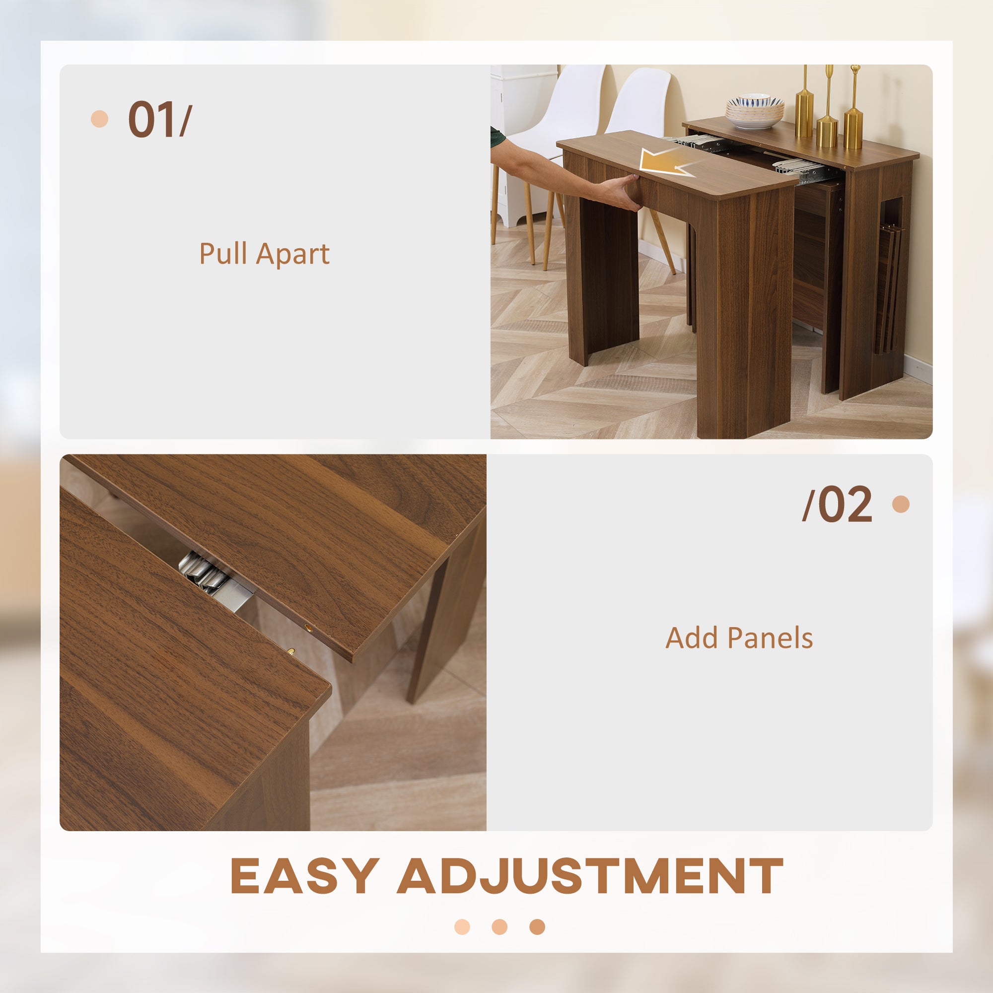 Foldable Dining Table, Extendable Kitchen Table for Small Spaces, Seats up to 6 People