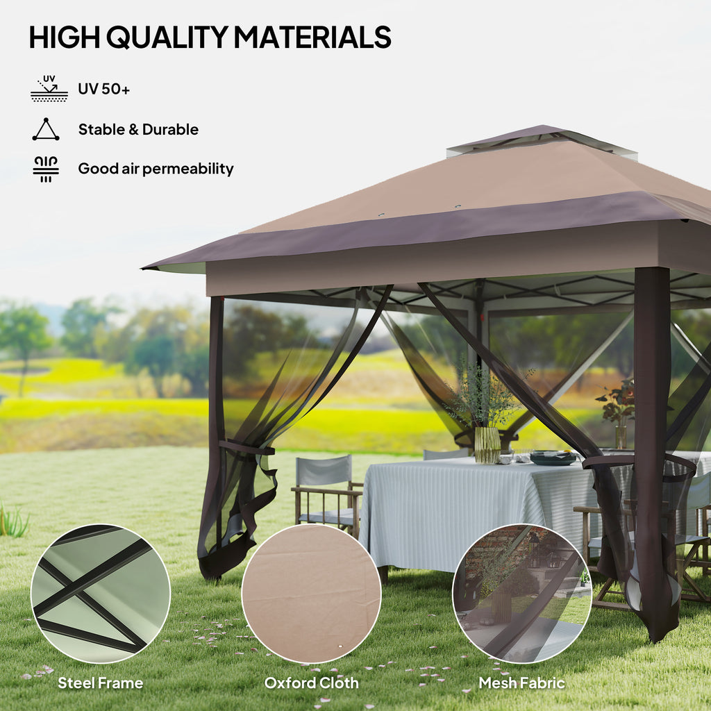 12' x 12' Foldable Pop-up Party Tent Instant Canopy Sun Shade Gazebo Shelter with Steel Frame, Khaki