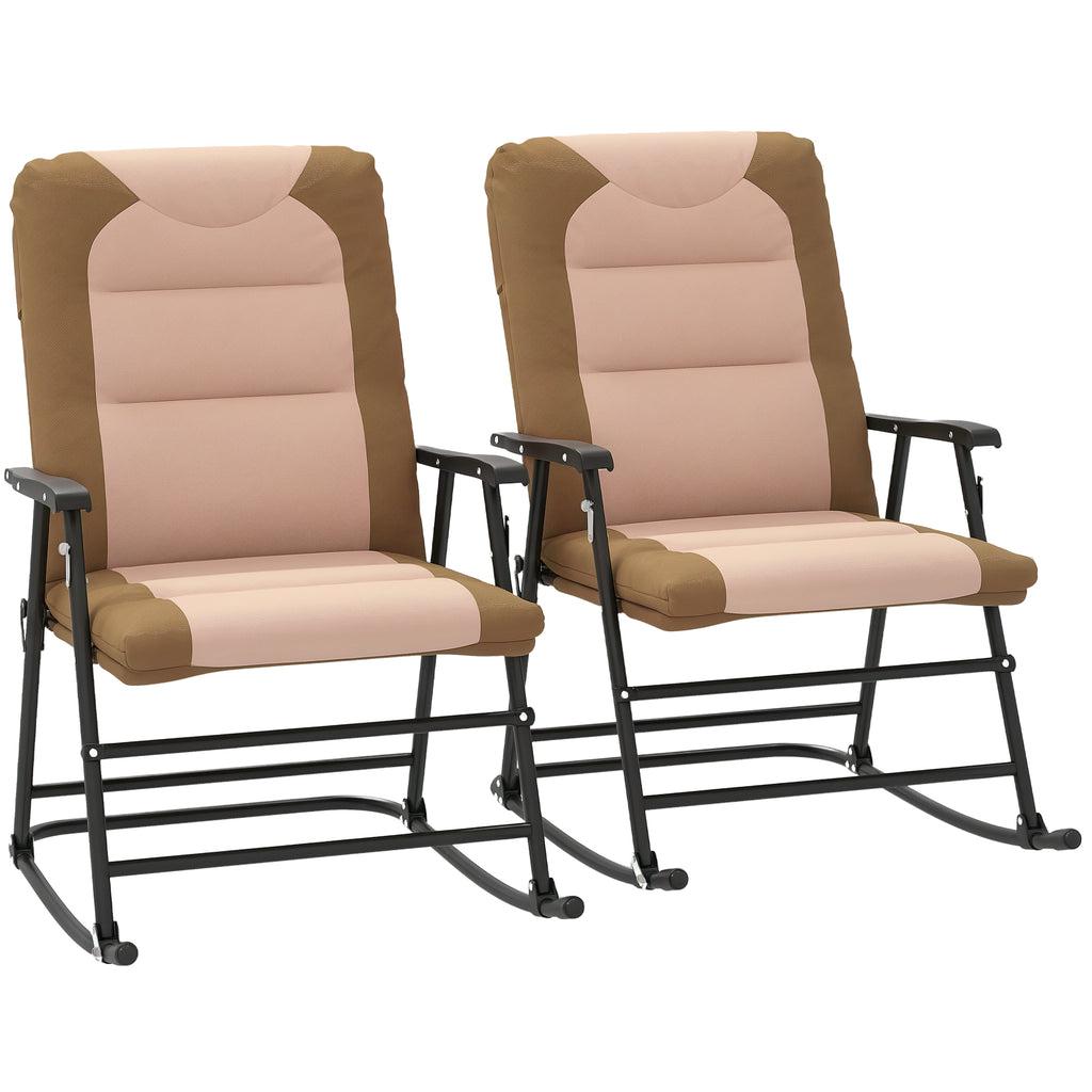 Folding Rocking Chair Set of 2 Padded Rockers with Armrest, Light Grey