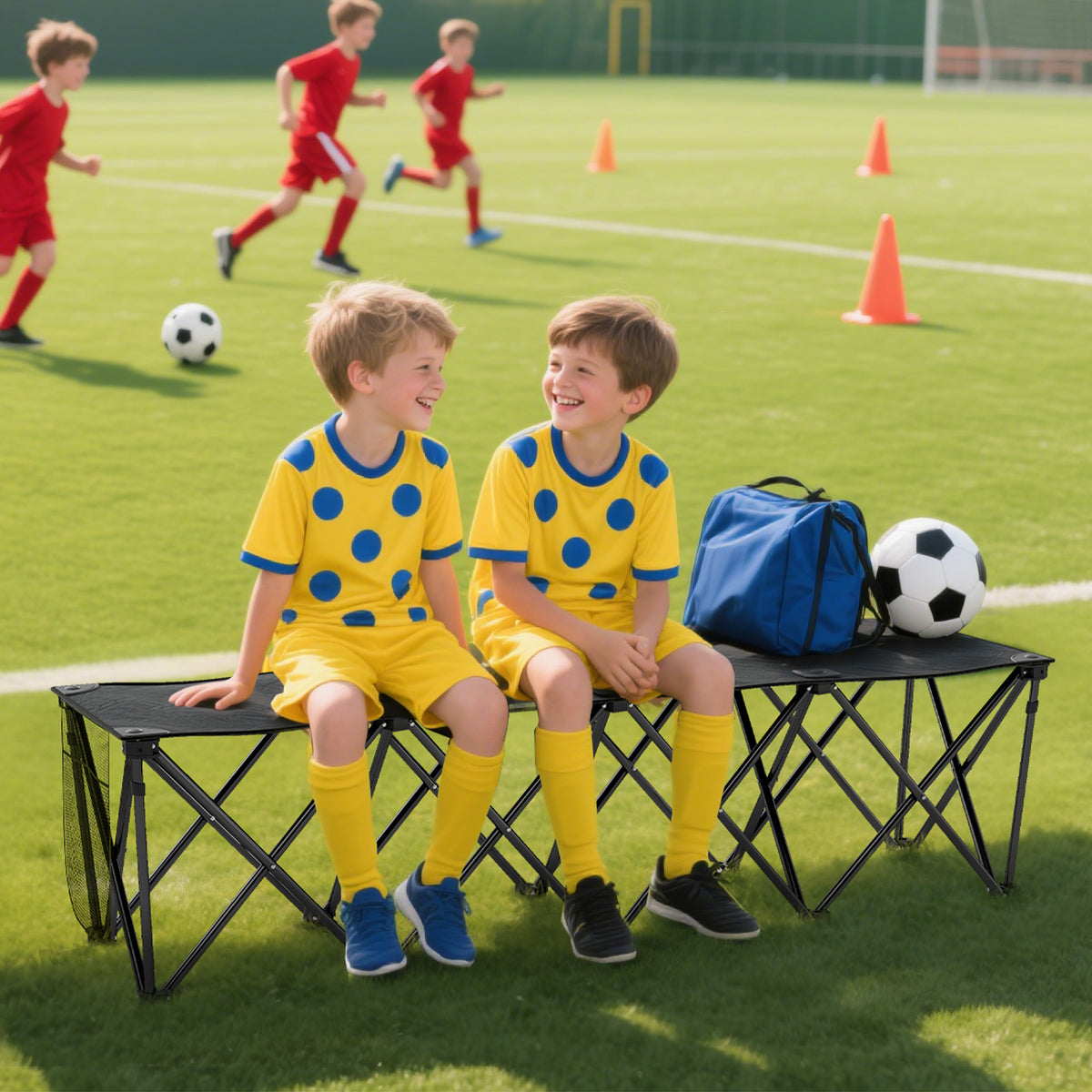 Portable 6-Seater Folding Camping Chair, Team Bench Chair with Carry Bag for Soccer Football Team, No Assembly