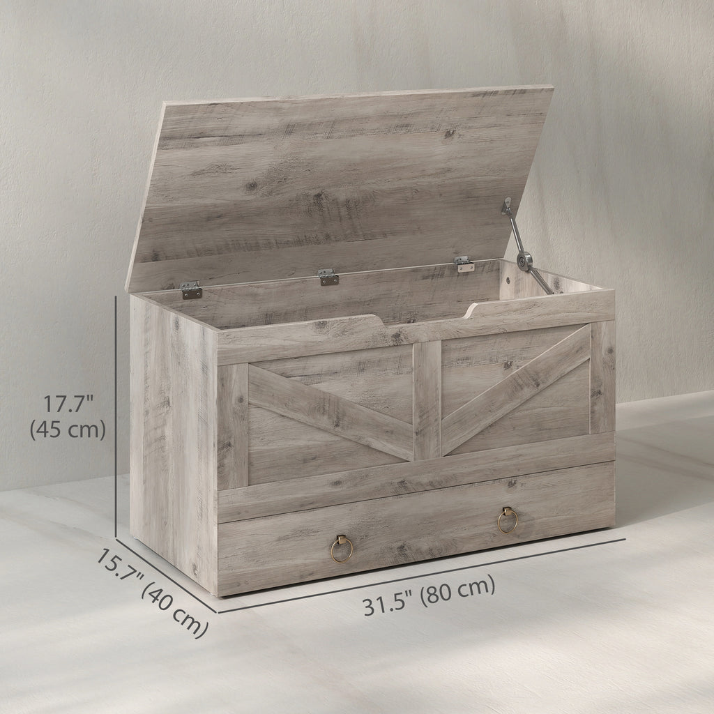 39.4 Inches Storage Chest, Storage Trunk with 2 Safety Hinges for Living Room, Black Wood Grain