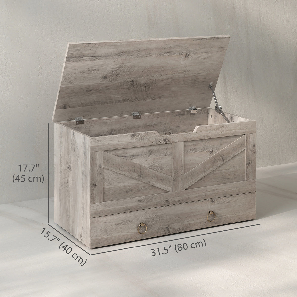 39.4 Inches Storage Chest, Storage Trunk with 2 Safety Hinges for Living Room, Black Wood Grain