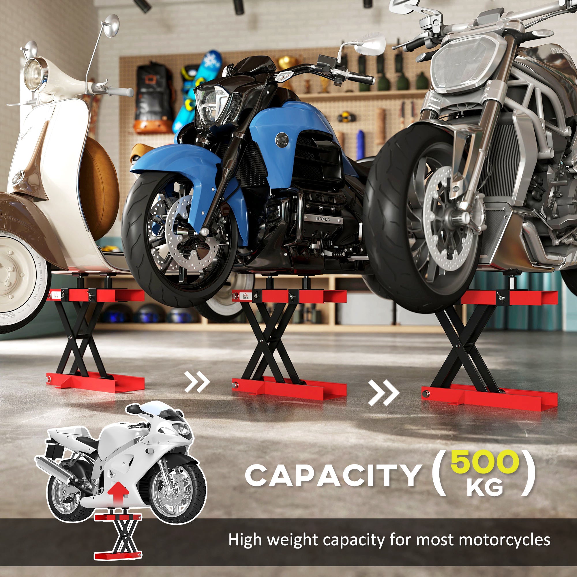 Motorcycle Scissor Lift Jack, 1100 lbs ATV Dirt Bike Stand, 3.7-15.7" Adjustable Height, Red
