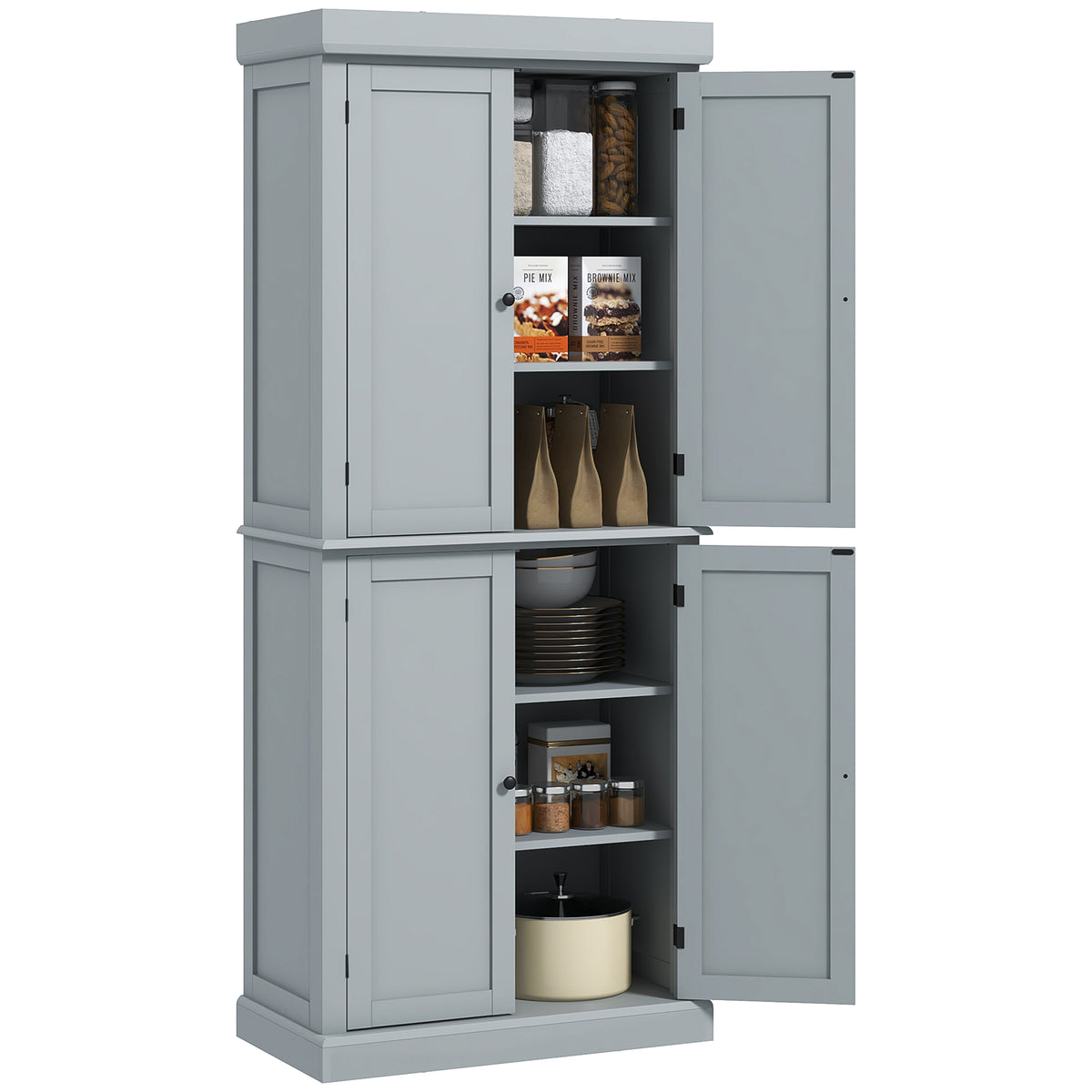 72.5" Freestanding Kitchen Pantry Cabinet with 4 Doors, Black