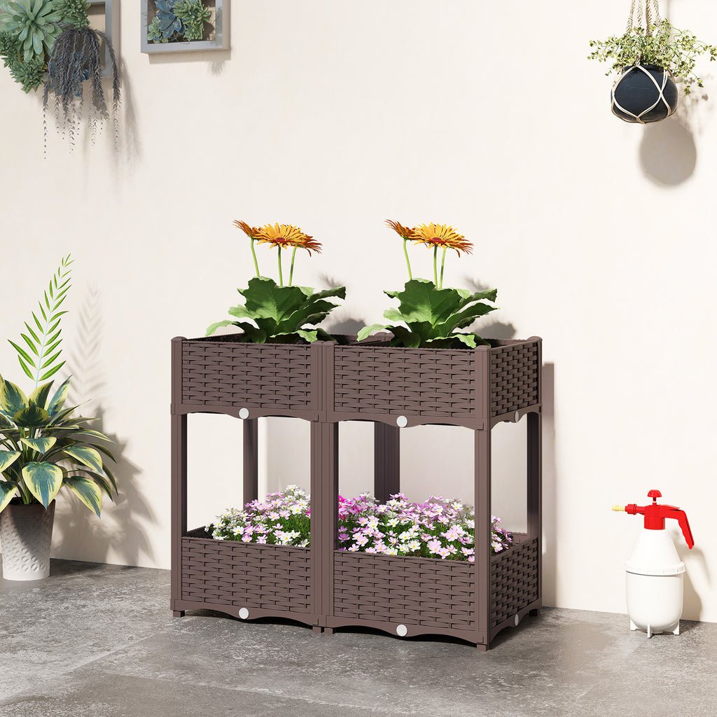 Plastic Raised Garden Bed with Legs, Self Watering Elevated Planter Boxes with Drainage Holes and Plugs