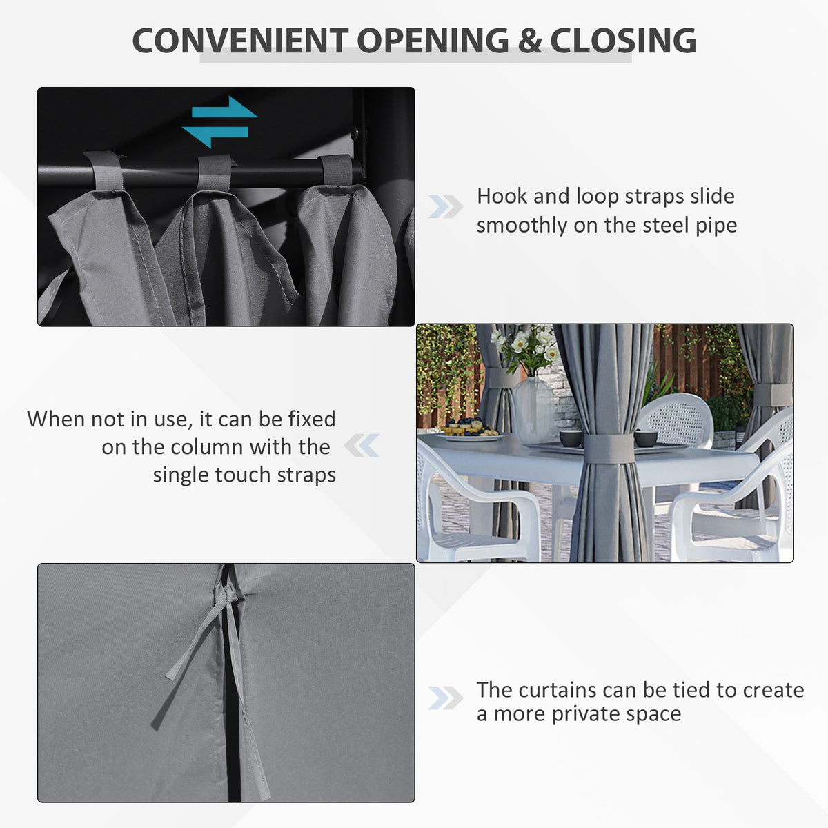 13'x 10' Soft-top Steel Patio Gazebo Canopy Party Tent with 6 Removable Curtains and Drainage Holes, Grey