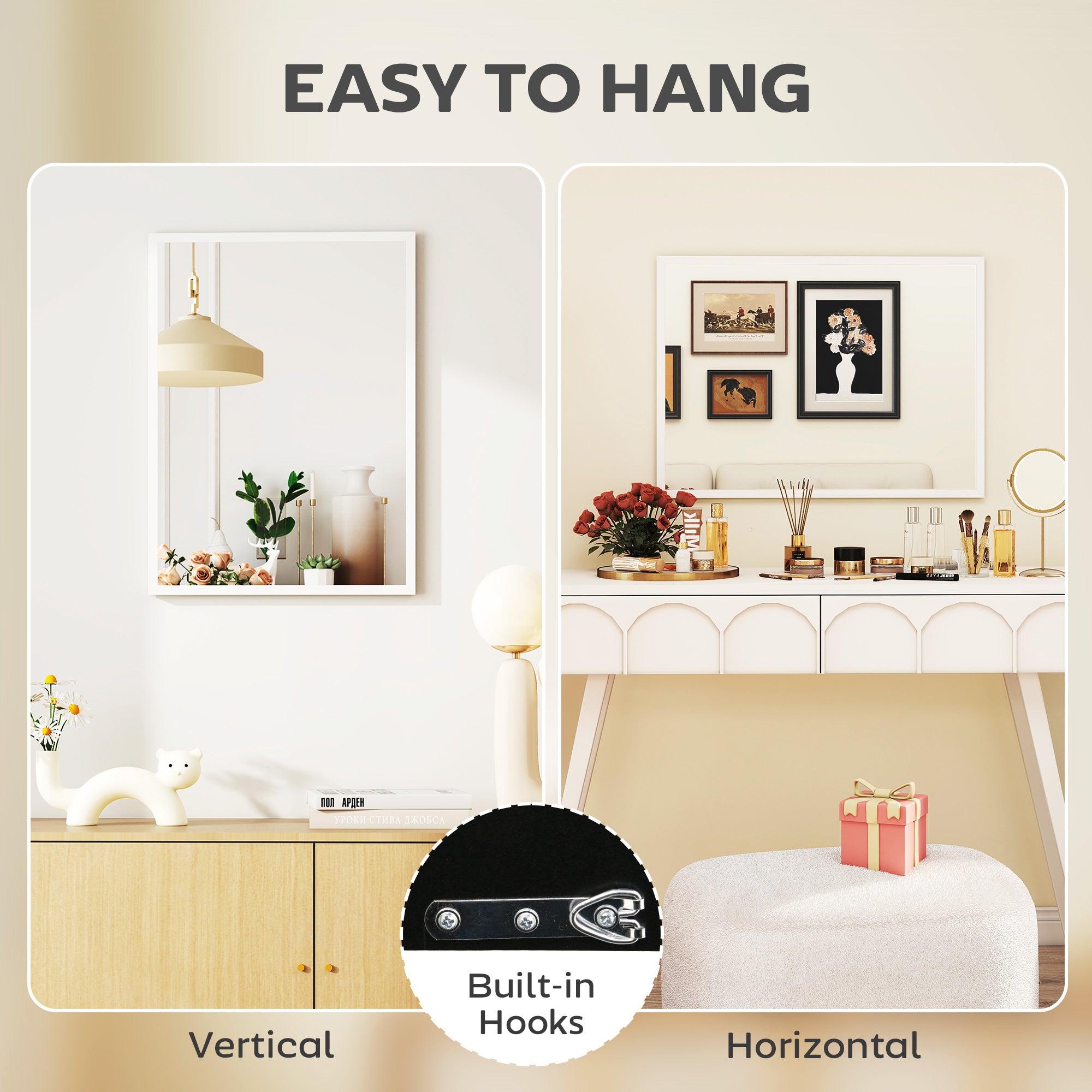 20" x 28" Bathroom Mirror for Wall, Rectangular Mirror for Living Room, Bedroom, Entryway, White
