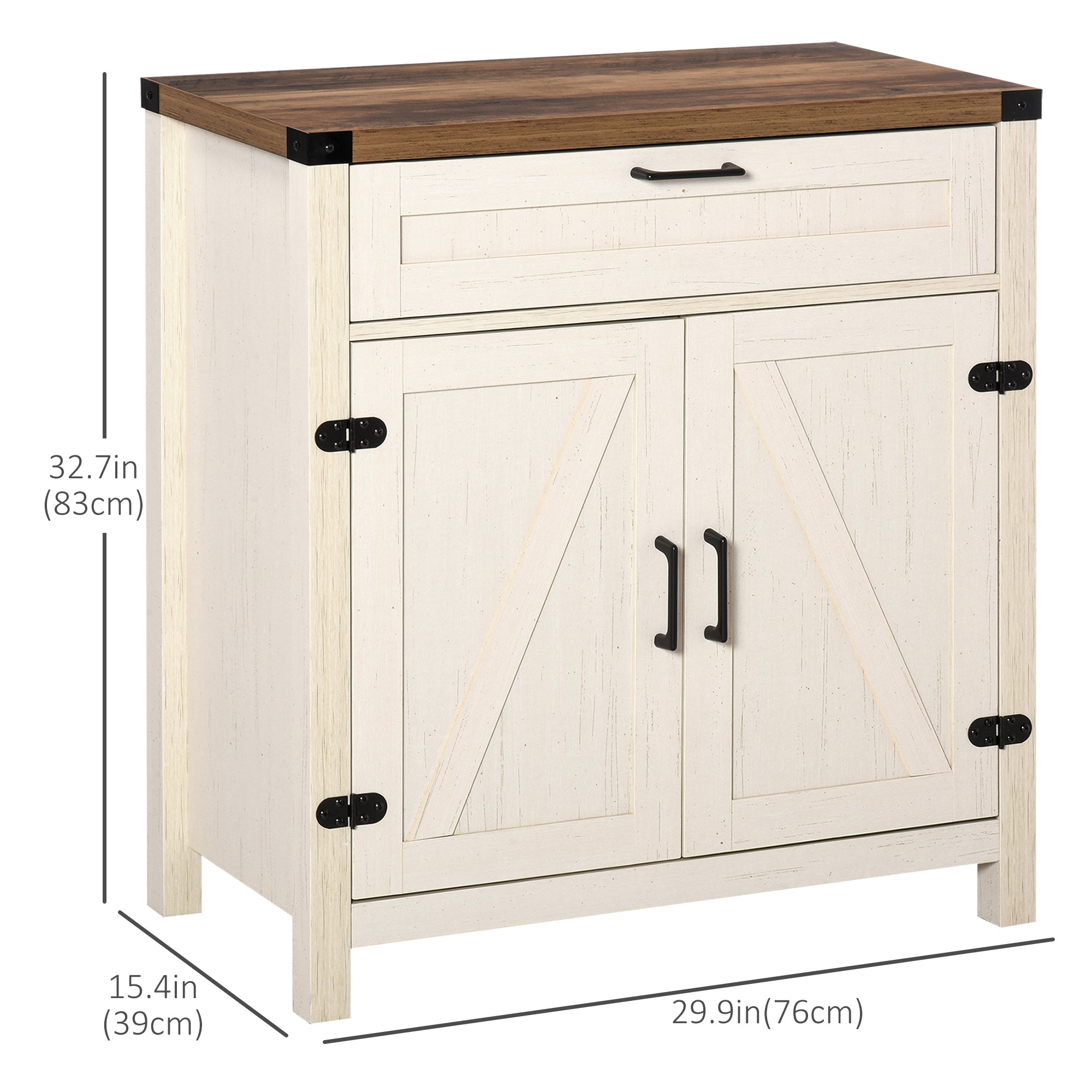 Farmhouse Kitchen Storage Cabinet, Sideboard Buffet Cabinet with 2 Rustic Barn Doors and Drawer, Oak