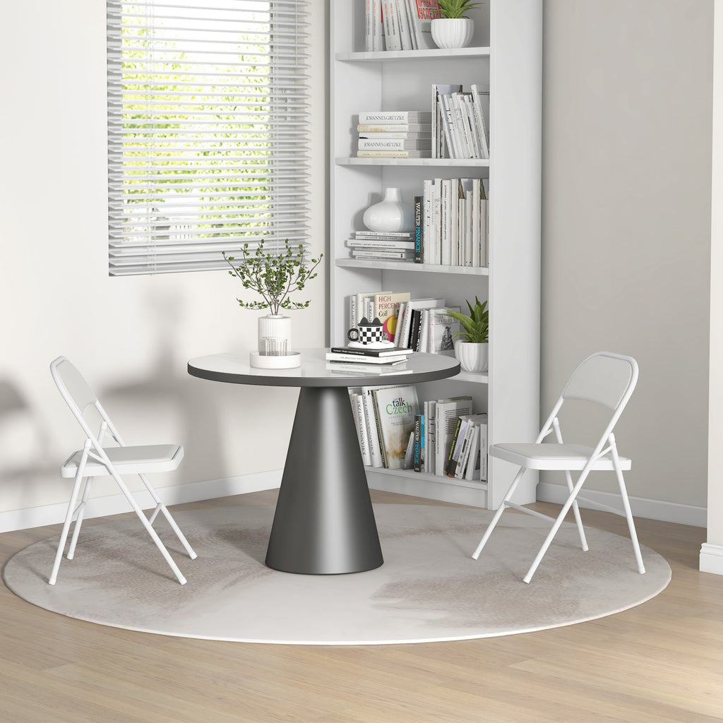 Set of 4 Metal Foldable Chairs, PU Leather Padded Folding Chairs with Cushion Seat and Open Back for Indoor, White