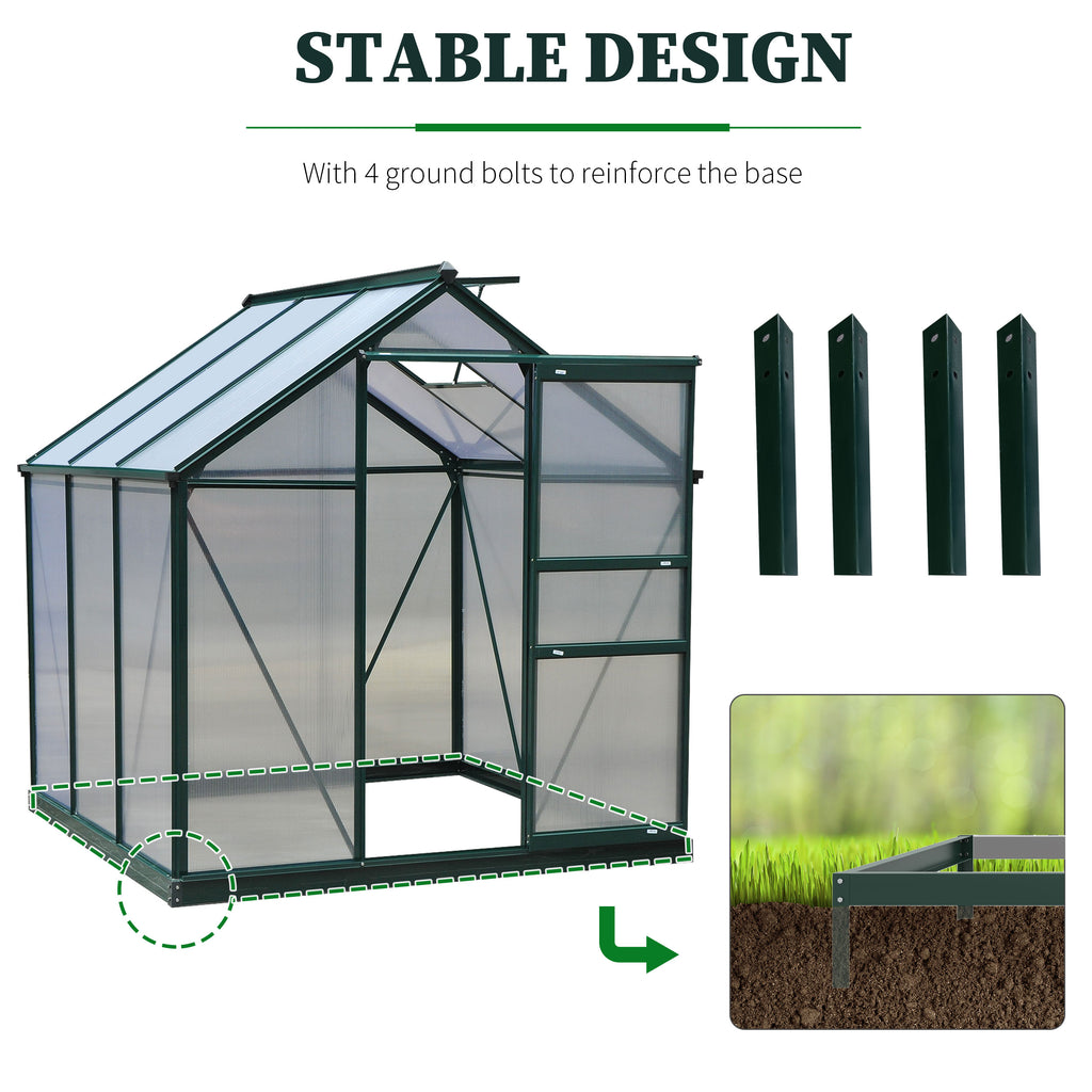 6.2' x 4.3' x 6.6' Clear Polycarbonate Greenhouse Large Walk-In Green House Garden Plants Grow Galvanized Base Aluminium Frame w/ Slide Door