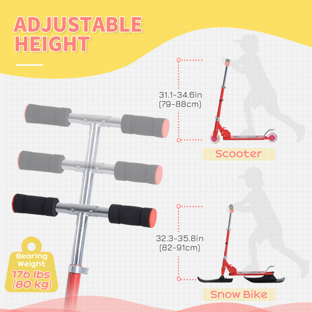 Qaba Snow Scooter, 2 in 1 Design Adjustable Height Scooter Snow Sled for Kids Aged Over 7 Years Old, Foldable Kids Sled Ski Scooter with Wheels Blades, Green