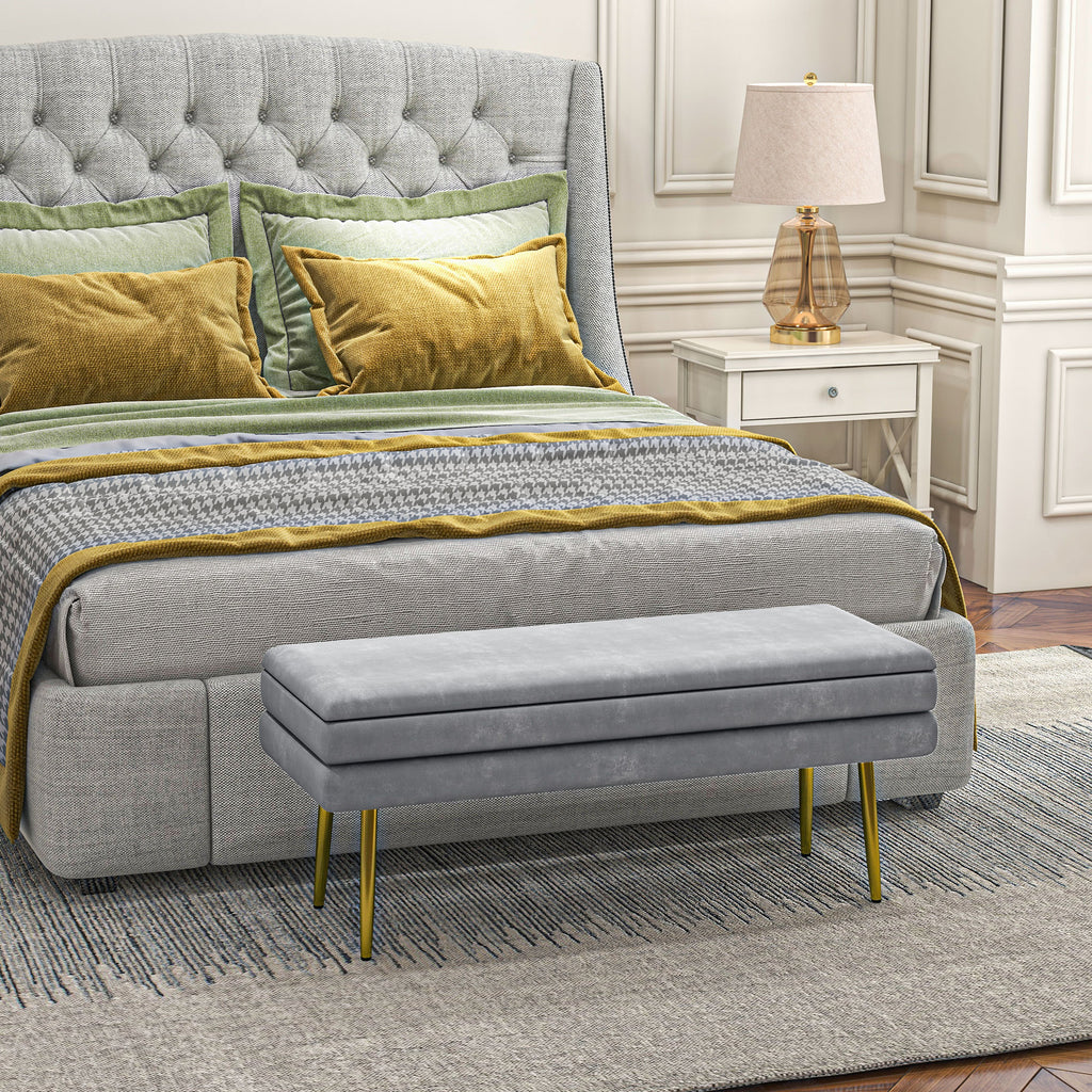 39" Storage Ottoman, Velvet End of Bed Bench with Steel Legs, Foot Stool with Storage for Bedroom, Living Room