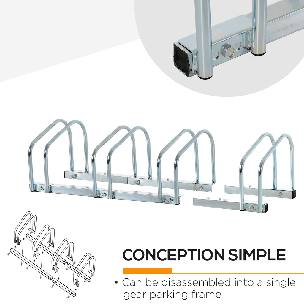 Soozier 4-Bike Bicycle Floor Parking Rack Cycling Storage Stand Garage Organizer for Indoor and Outdoor Use Silver