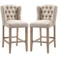 Counter Height Bar Stools Set of 2, Upholstered Bar Chairs with Nailhead Backrest and Footrest, Modern Barstools for Kitchen, Dining Room, Beige