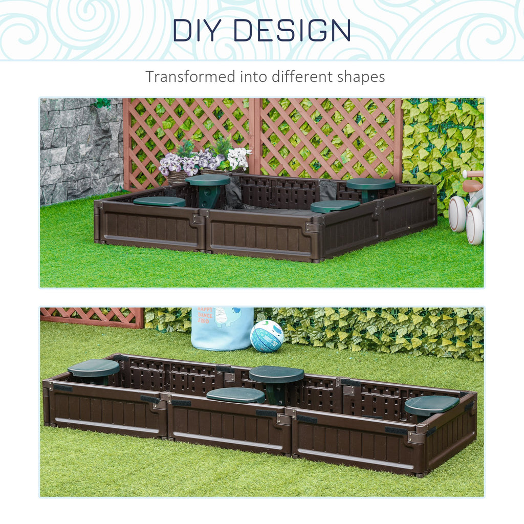 Kids Outdoor Sandbox with Canopy, Bottom Fabric Liner, Brown