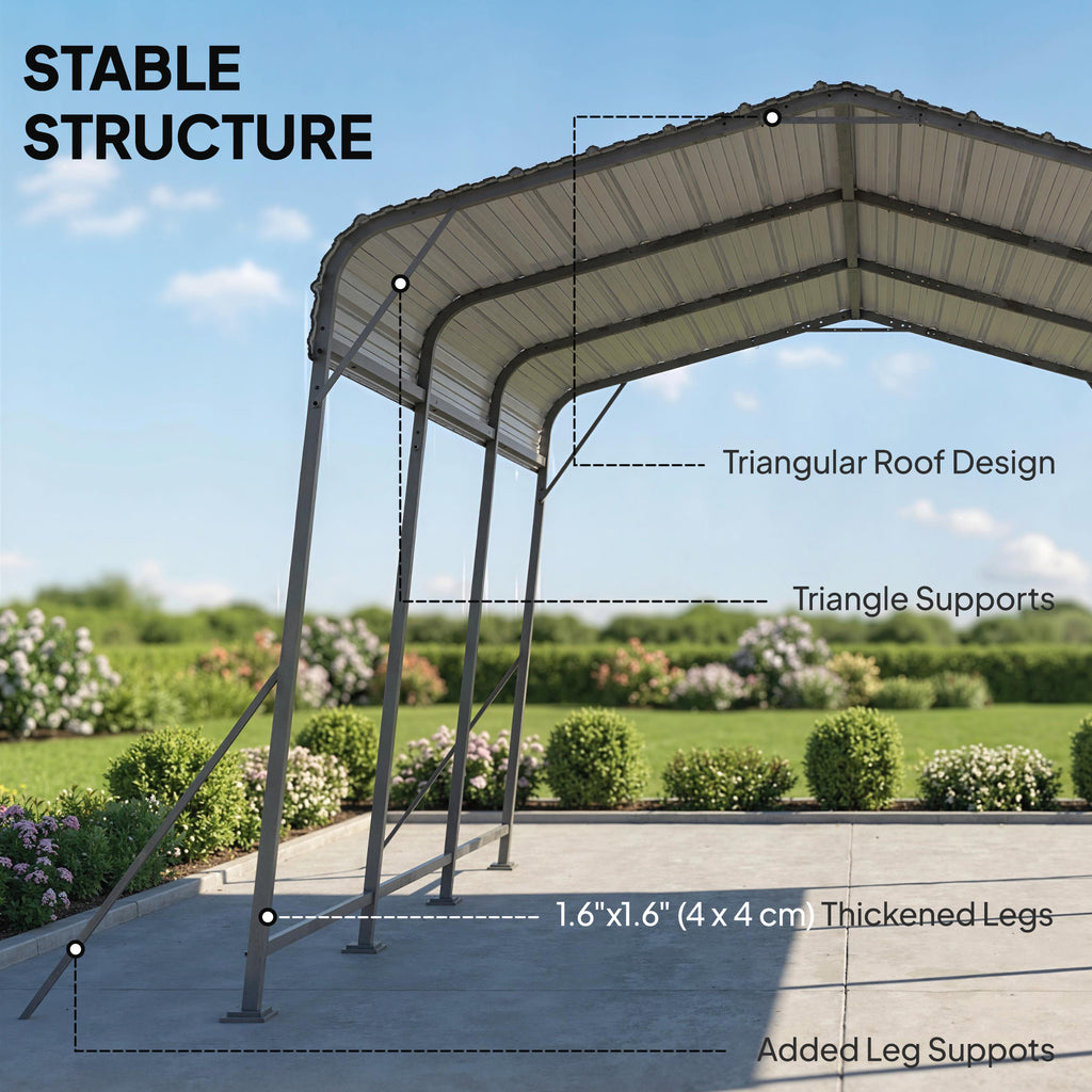 10 x 15FT Metal Carport, Heavy-Duty Carport Canopy with Reinforced Frame & Galvanized Steel Roof, Dark Grey