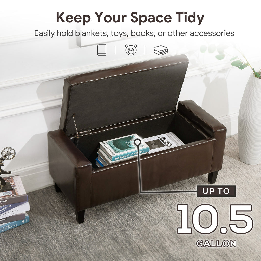 Storage Ottoman Bench, PU Leather Upholstered Bench with Tufted Design, Black