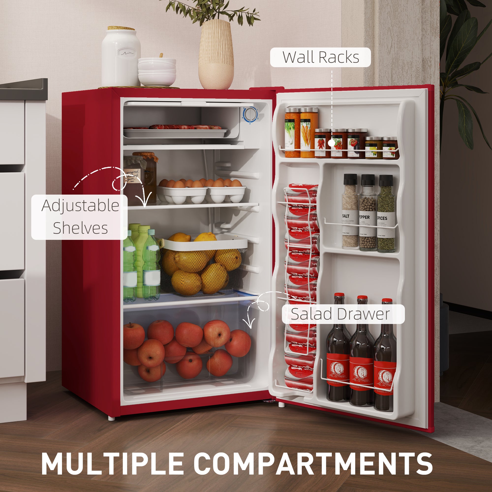 Compact Refrigerator, Mini Fridge with Freezer, Adjustable Shelf, Mechanical Thermostat and Reversible Door, White