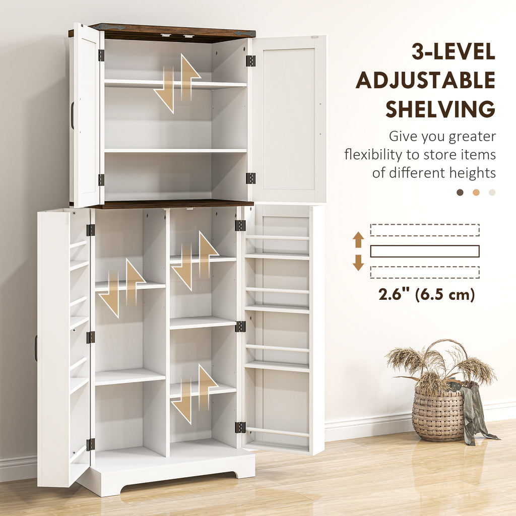 64" Tall Kitchen Pantry Cabinet with Spice Racks and Adjustable Shelves, White