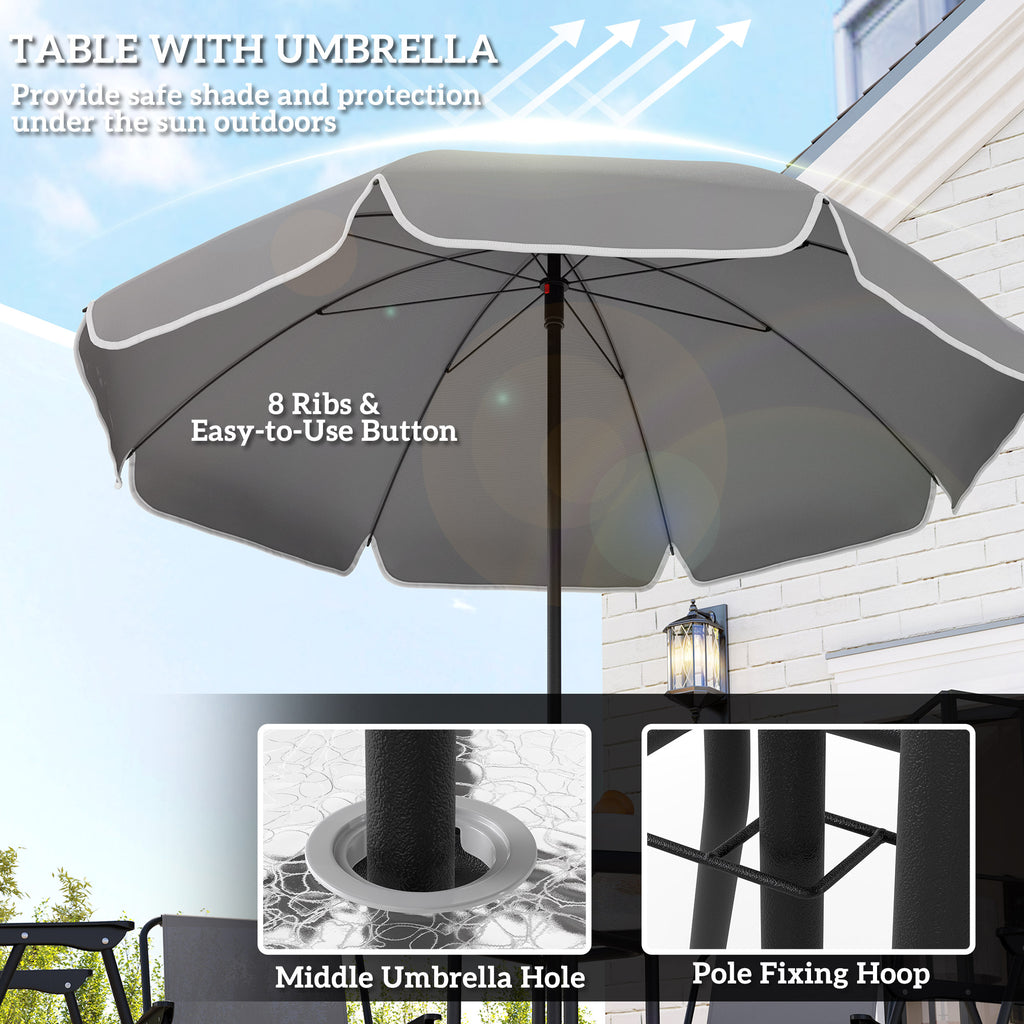 6 Pieces Patio Dining Set with Umbrella, Patio Furniture Set with Folding Chairs, Glass Table for Garden Backyard, Grey