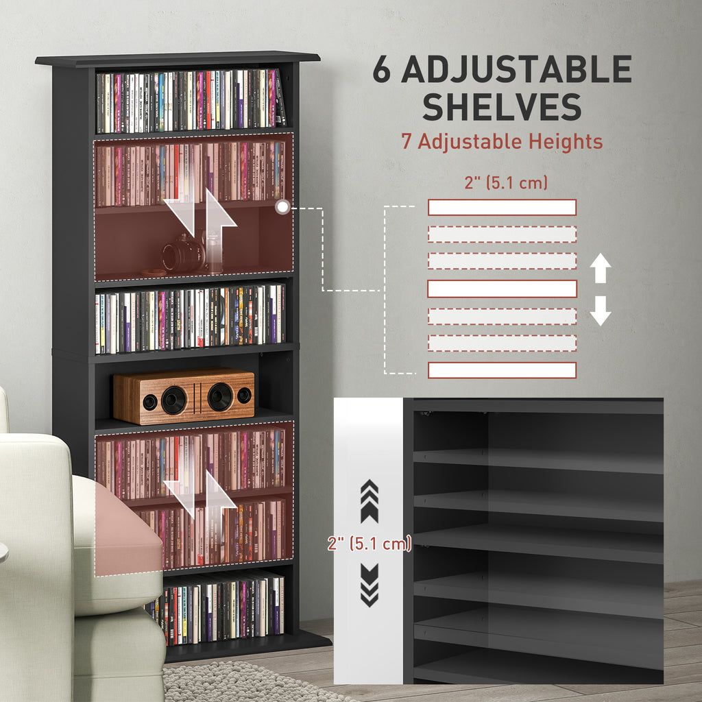 8-Tier DVD Shelf with 6 Adjustable Shelves, Slim CD Shelf, Holds 360 CDs, 185 DVDs or 185 Blu-rays, White