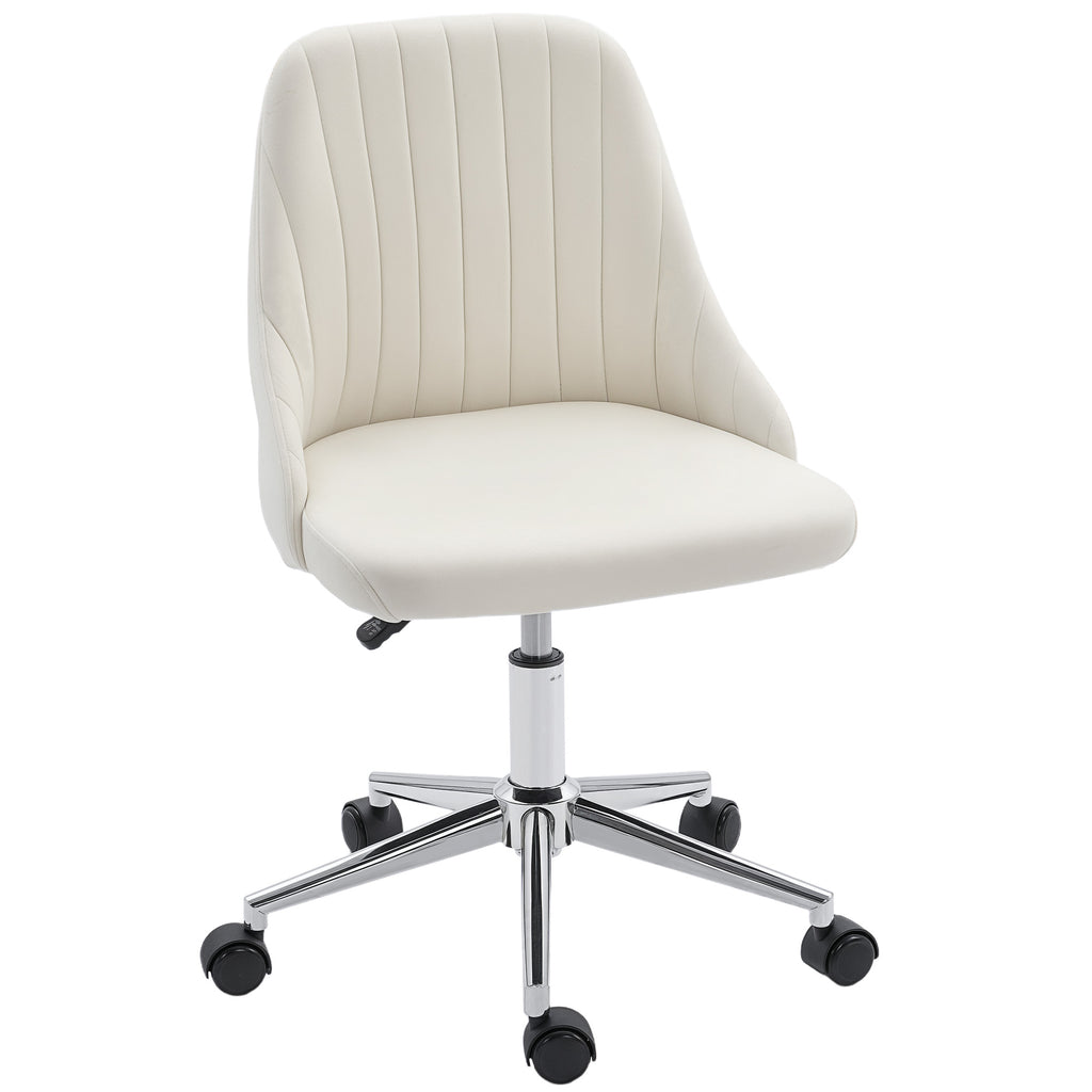 Vanity Chair for Makeup, Velvet Comfy Office Chair with Adjustable Height, Swivel Wheels for Bedroom, Living Room, Cream